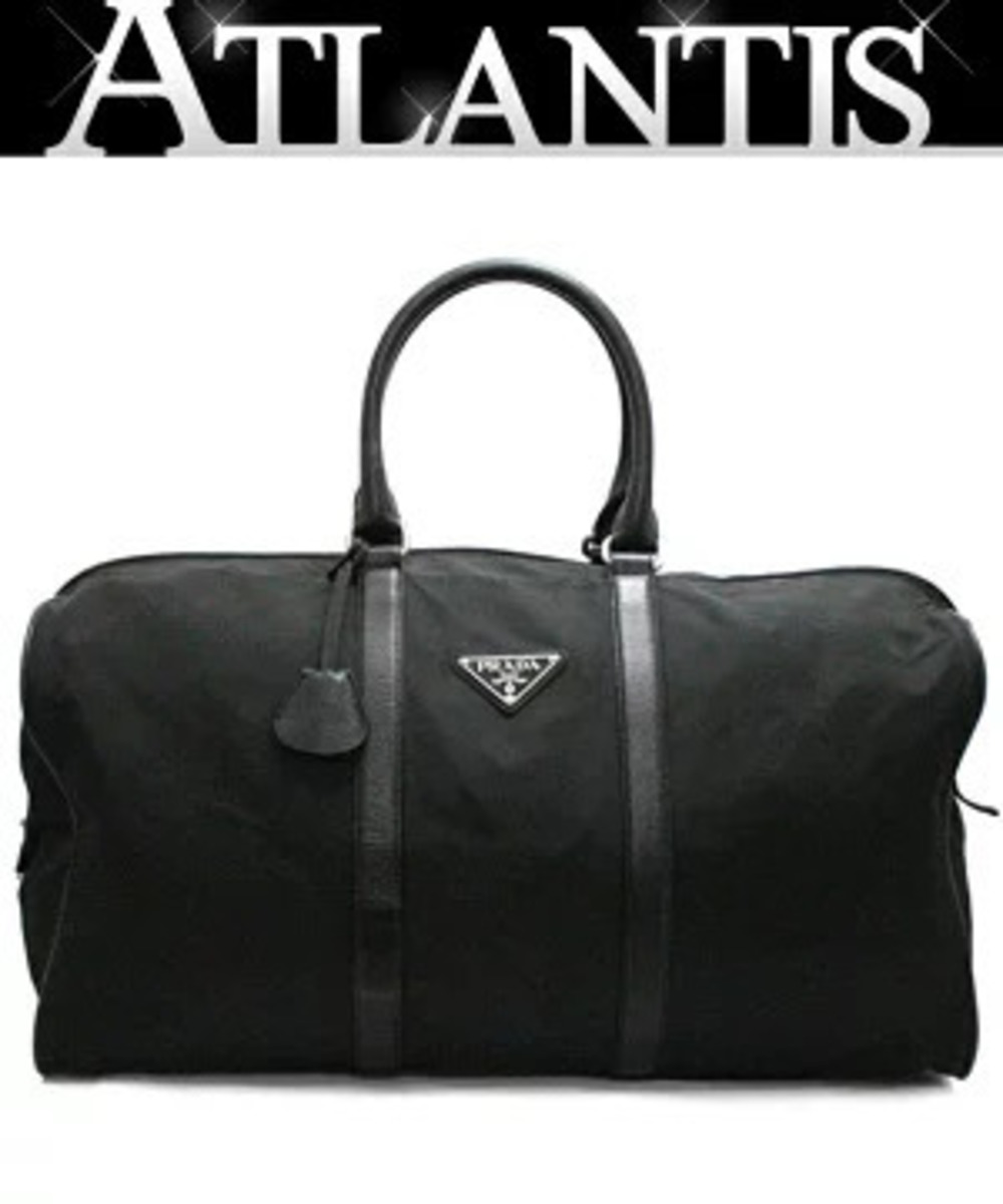 Prada Triangle Boston Bag Travel Leather Black